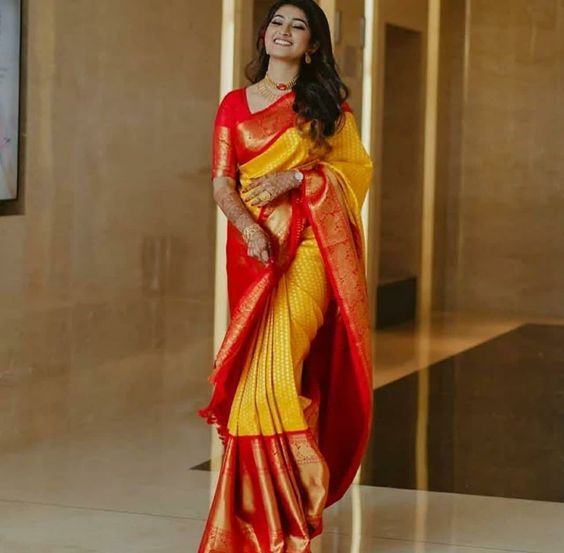 Yellow and Red Saree for Wedding Collection