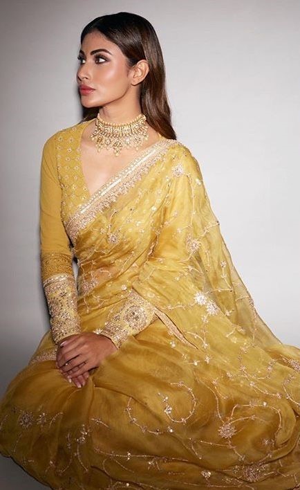 Embroidered Saree in Yellow Color