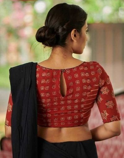 The Printed Boat Neck Blouse Design Idea