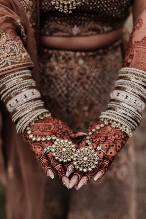 Wedding Bangles with Stud Earrings and Gold Necklace