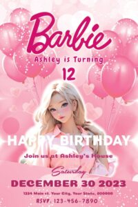 Barbie Castle Birthday Invitation Cards for Girls