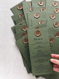 Sage green Bengali wedding menu card