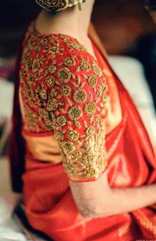 Aari Work Blouse Designs in Orangish Red