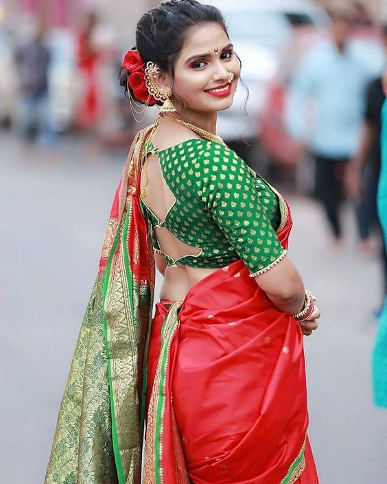 Backless Wedding Marathi Paithani Blouse Designs
