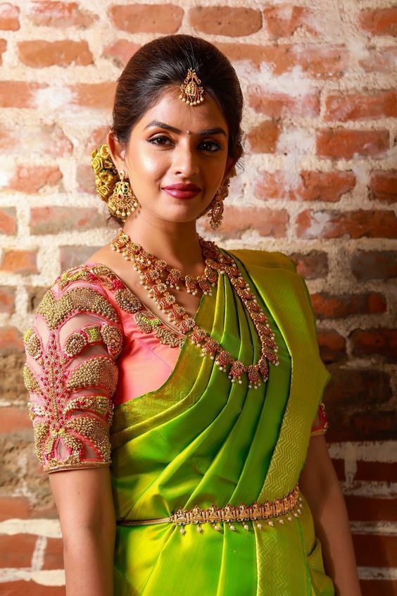 Pink Aari Work Blouse Designs with Golden Mandala art