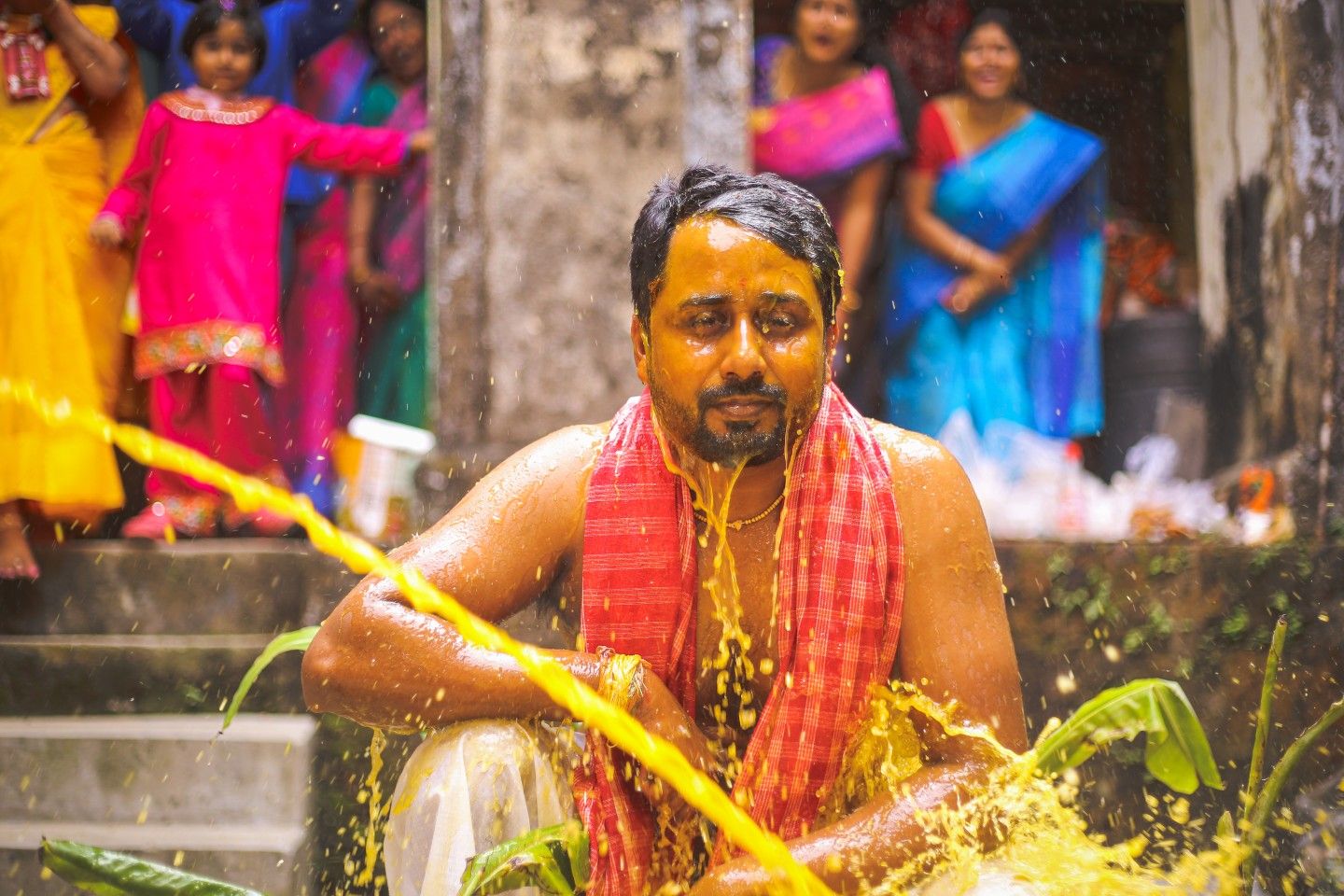 The Water Splashing Gaye Holud Bengali Haldi Look