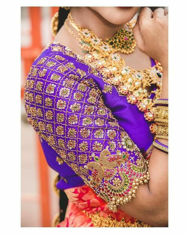 Aari Work Blouse Designs with Golden Boti Work