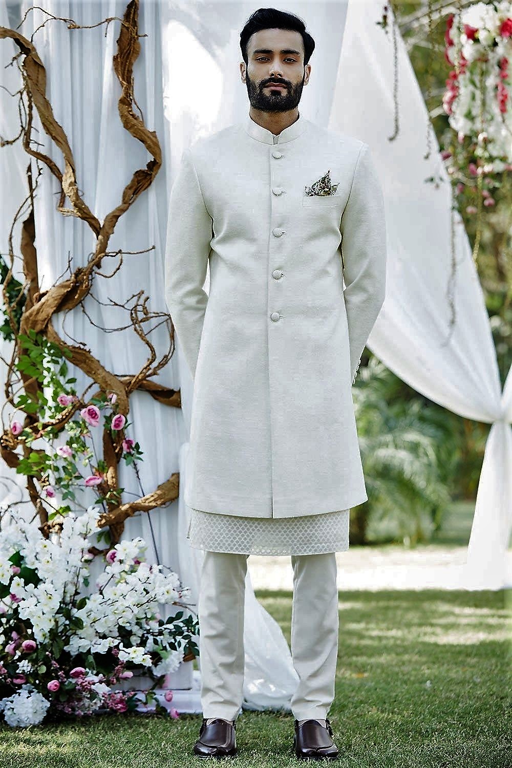 white jodhpuri sherwani