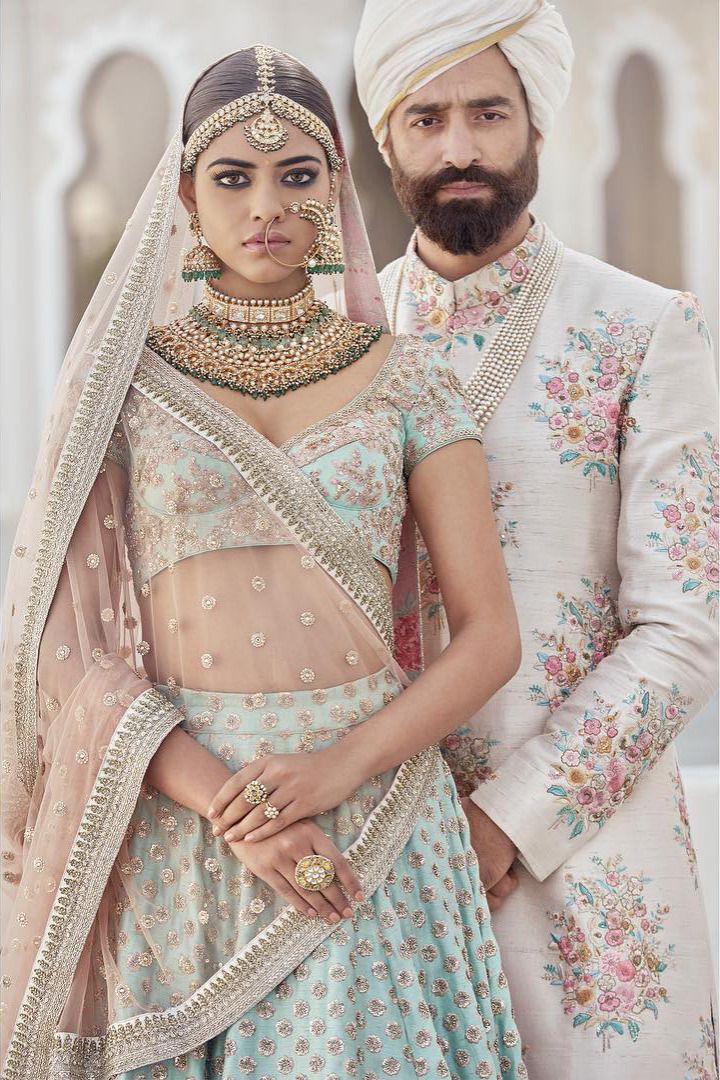 Floral Embroidery on White Sherwani