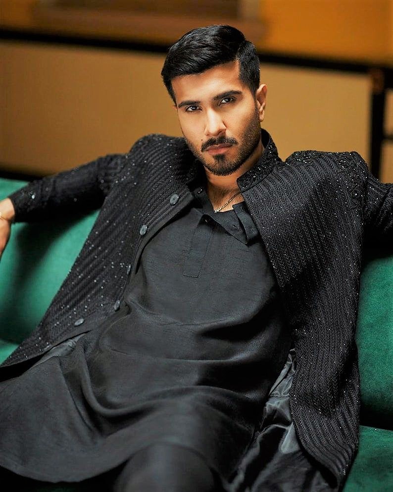 Sequin Overcoat Black Sherwani for Men