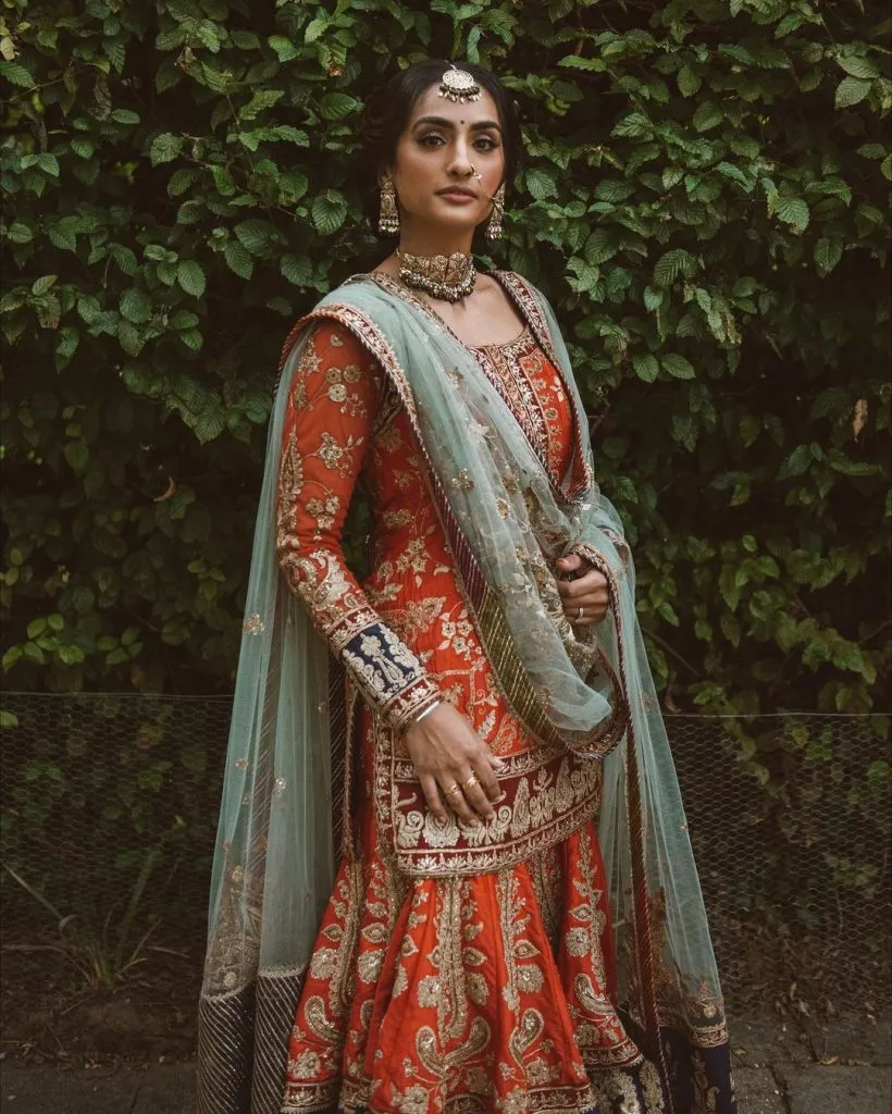 Orange Sharara Suit with Phulkari Dupatta