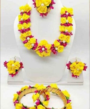 Artificial Flower Haldi Jewellery Set for Women Fashion