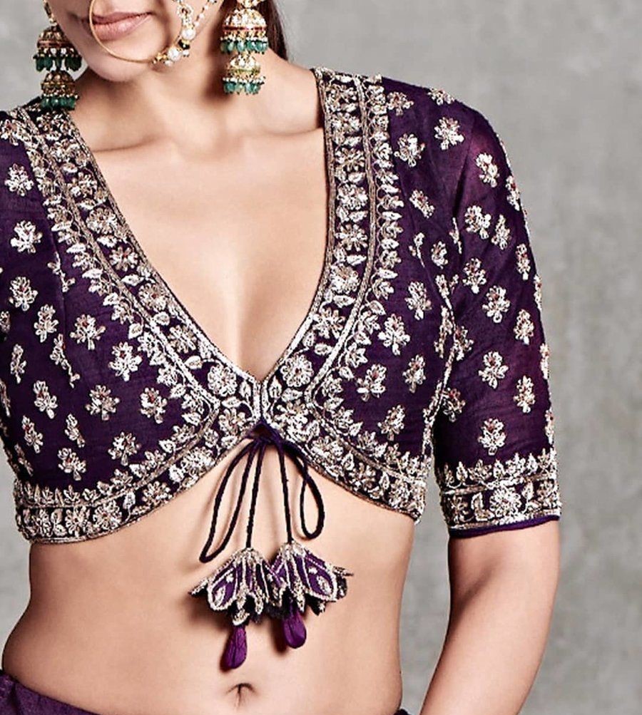 Latest Blouse Designs with Plunging Neckline 