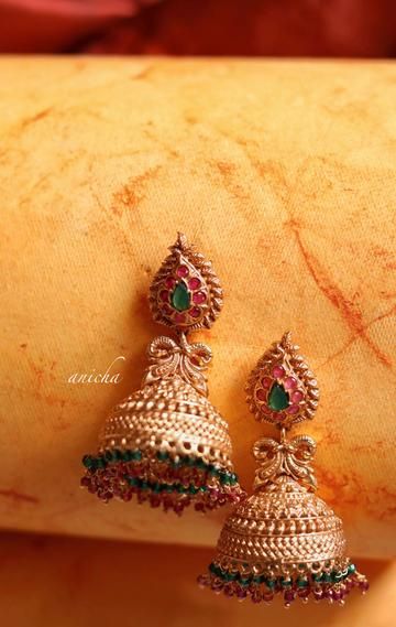 Emerald Green Bridal Heavy Gold Jhumka Design