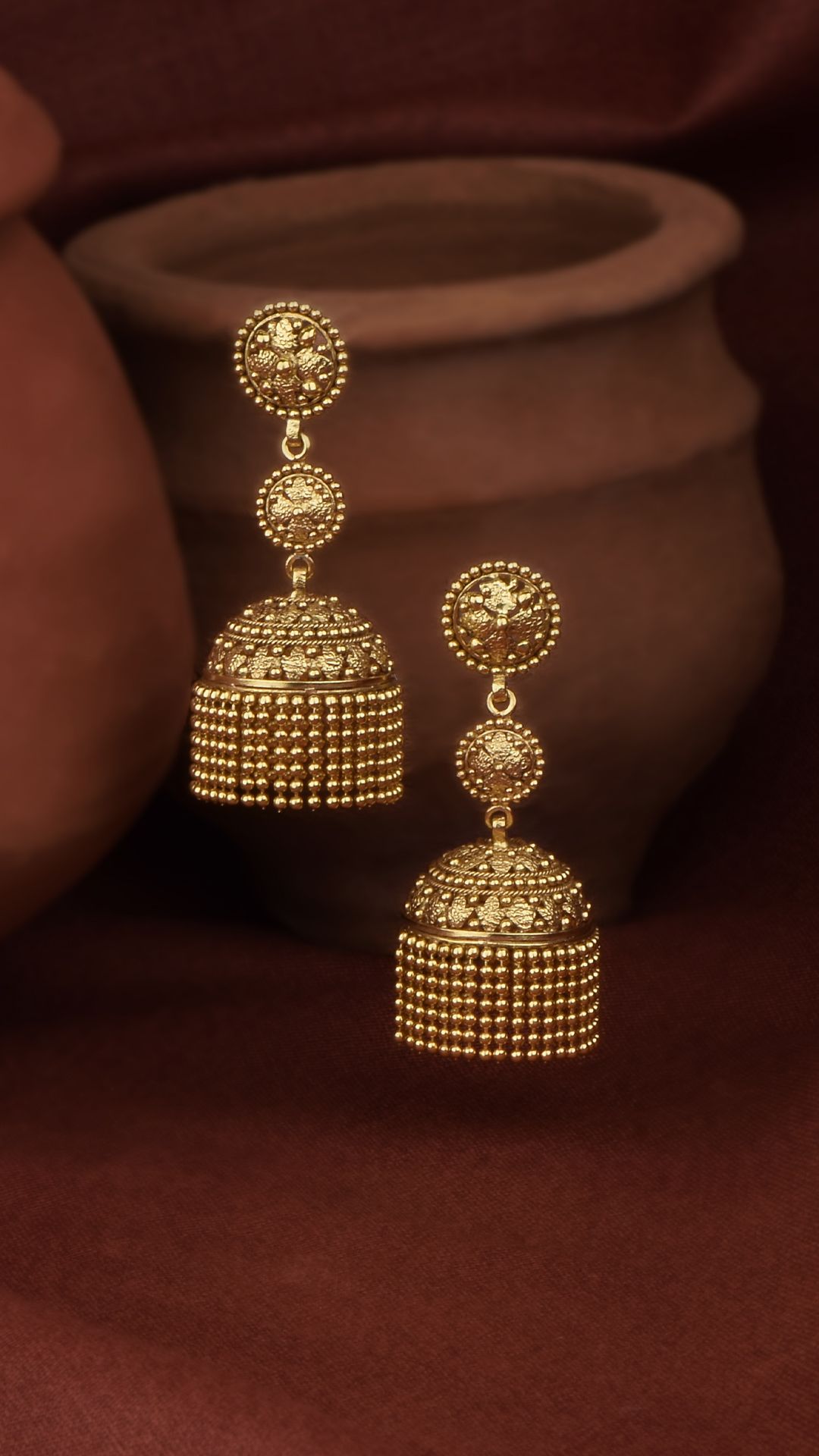 Gold Grains Bridal Heavy Gold Jhumka Design