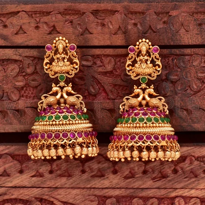 Temple Bridal Heavy Gold Jhumka Design