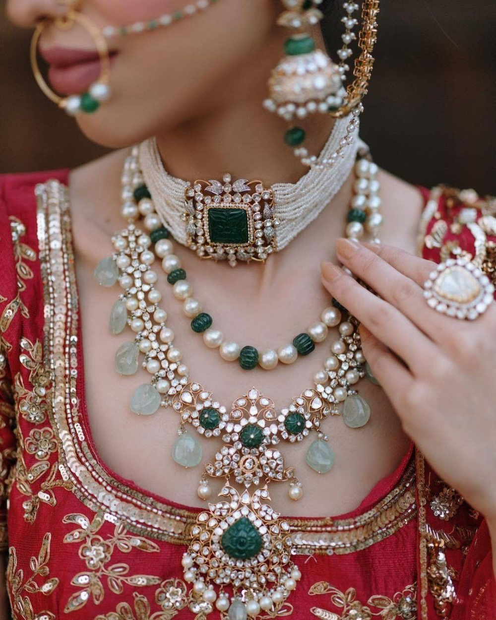 Emerald Pearl Bridal Jewellery Set