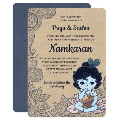 Krishna Background Naming Ceremony Invitation Cards - myMandap