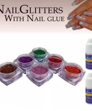 Nail Glitter Powder with Nail Glue